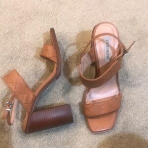 Steve Madden Brown Braided Block 4.5 Inch Heel Sandals with Ankle Strap-11
